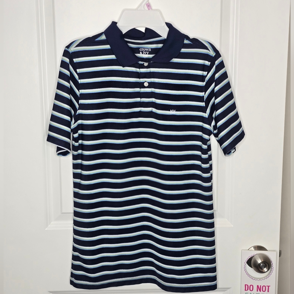 ❤️ 3/$10 Crown & Ivy Kids Navy and Light Green Striped Polo